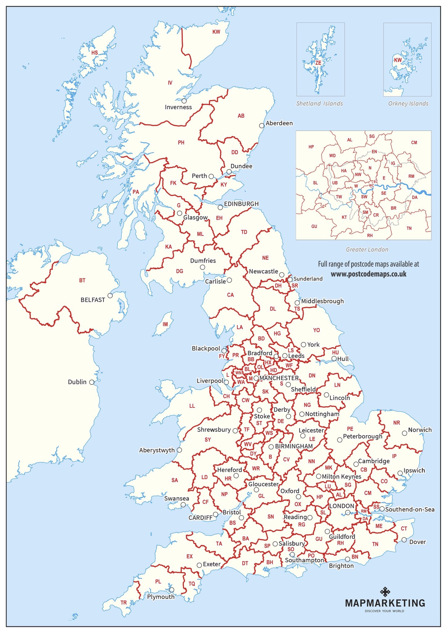 Kody pocztowe w Anglii - Mapa
